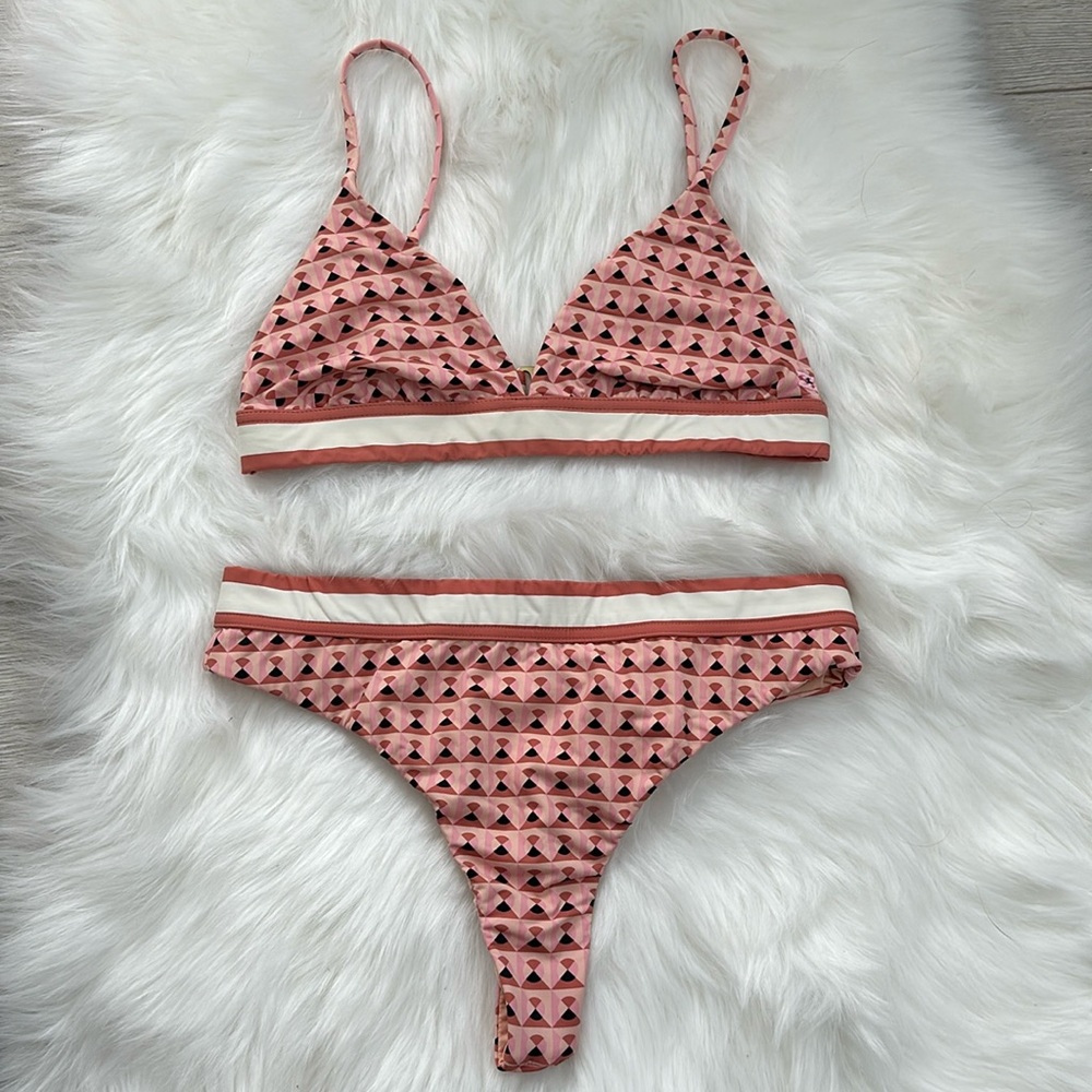Billabong Let Me Check Gingham Pink Cheeky Bikini Set Size S